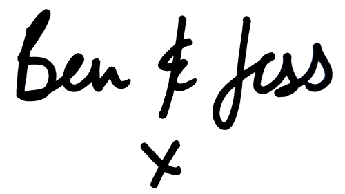 Cursive handwriting reads "Ben & Jess" with a small "x" below.